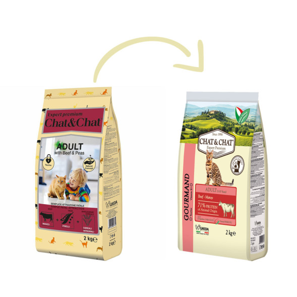 Chat&amp;Chat Adult Gourmand Beef сухой корм для взрослых кошек с говядиной - 2 кг