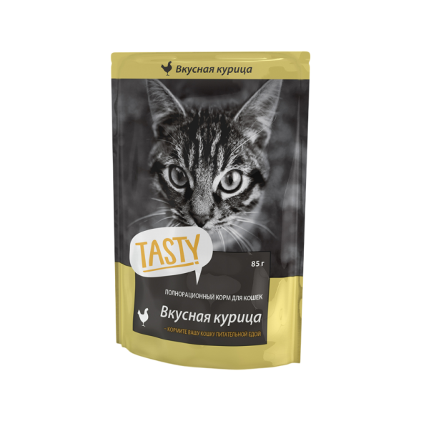 Tasty влажный корм для взрослых кошек с курицей в желе, в паучах - 85 г