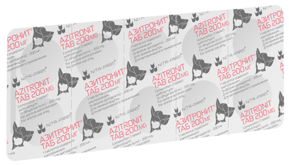 Азитронит Таб 200 мг антибактериальный препарат для кошек и собак - 5 таблеток