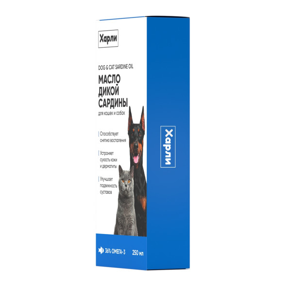 Harly Dog &amp; Cat Sardine Oil масло дикой сардины для кошек и собак всех пород и возрастов - 250 мл