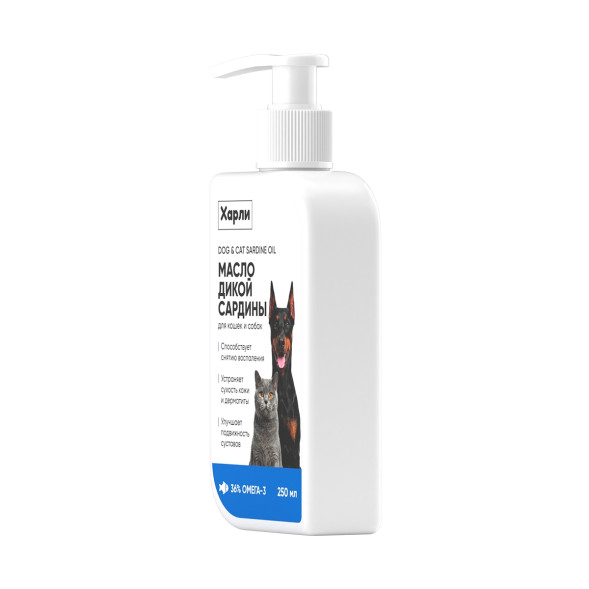 Harly Dog &amp; Cat Sardine Oil масло дикой сардины для кошек и собак всех пород и возрастов - 250 мл
