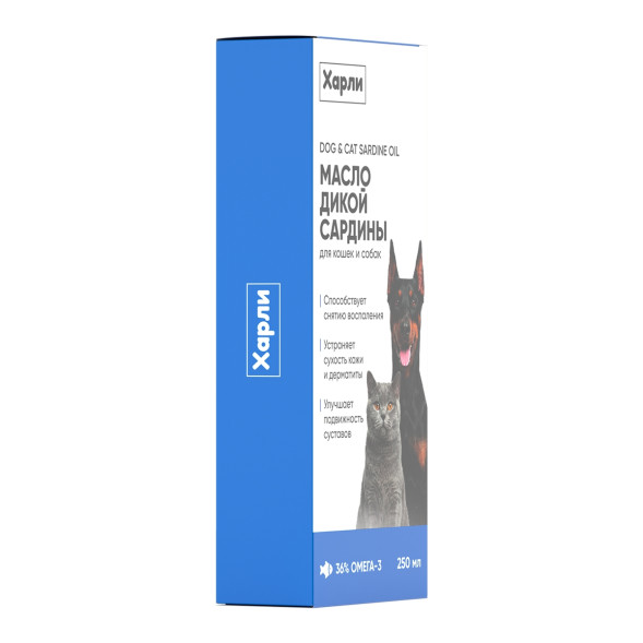 Harly Dog &amp; Cat Sardine Oil масло дикой сардины для кошек и собак всех пород и возрастов - 250 мл