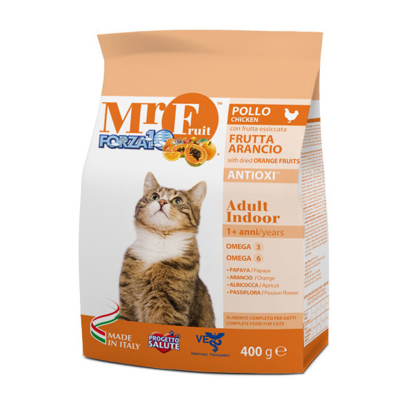 Forza10 Mr. Fruit Arancio Adult Indoor сухой корм для взрослых домашних кошек с курицей и оранжевыми фруктами - 400 г
