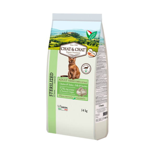 Chat&amp;Chat Adult Sterilized Chicken&amp;Turkey сухой корм для стерилизованных кошек с цыпленком и индейкой - 14 кг