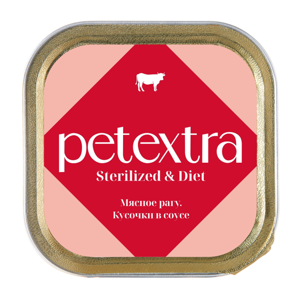 PETEXTRA влажный корм для взрослых стерилизованных кошек, мясное рагу, в ламистерах - 100 г