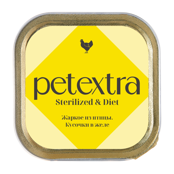 PETEXTRA влажный корм для взрослых стерилизованных кошек, жаркое из птицы, в ламистерах - 100 г