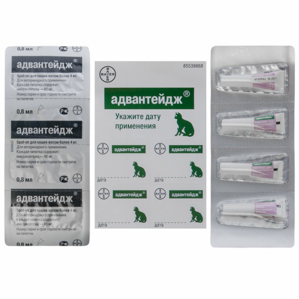 Адвантейдж капли от блох для кошек весом более 4 кг - 4 пипетки