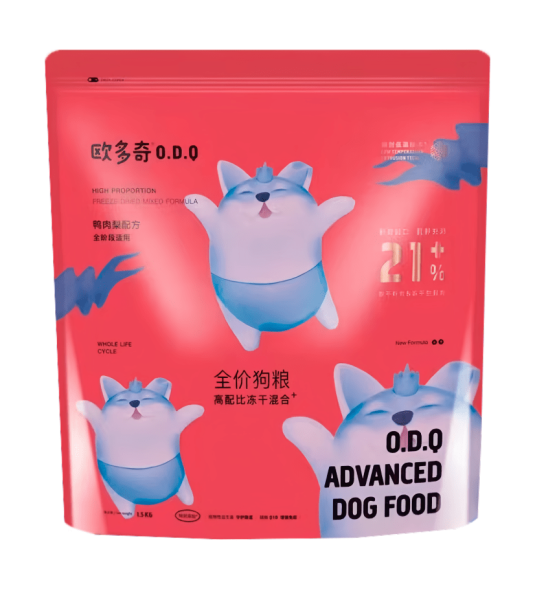 ODQ Puppy &amp; Dog 21% мяса сухой корм с мясным напылением для собак, с курицей и уткой - 1,5 кг
