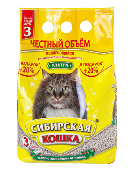 Сибирская Кошка &quot;Ультра&quot; комкующийся наполнитель для кошачьего туалета (вулканическая глина) - 3 л