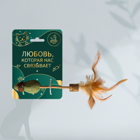 BONITAPET игрушка для кошек Мышка на палочке, 16 см