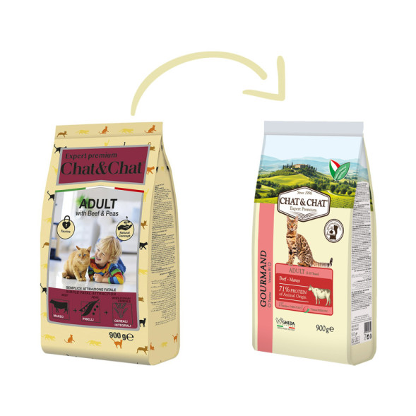 Chat&amp;Chat Adult Gourmand Beef сухой корм для взрослых кошек с говядиной - 900 г