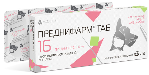 Преднифарм Таб 16 мг глюкокортикостероидный препарат для кошек и собак - 20 таблеток