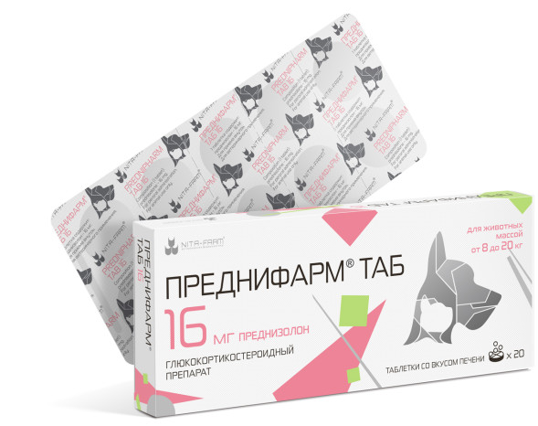 Преднифарм Таб 16 мг глюкокортикостероидный препарат для кошек и собак - 20 таблеток
