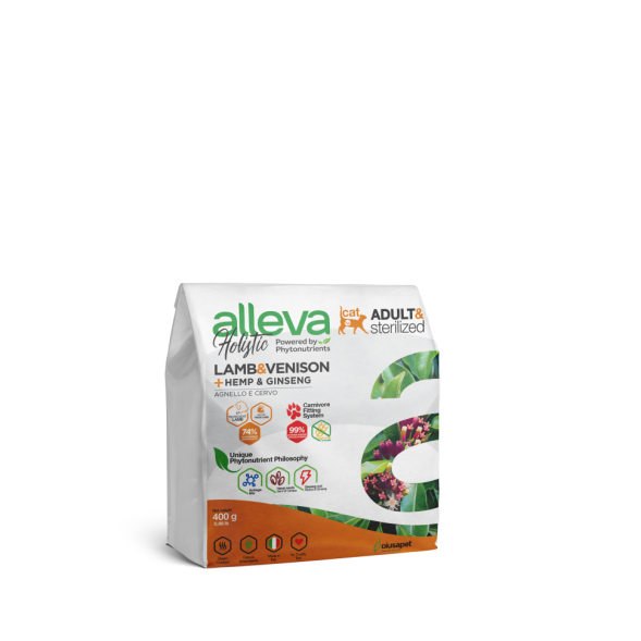 Alleva Holistic Cat Adult Lamb &amp; Venison сухой корм для взрослых кошек с ягненком и олениной, коноплей и женьшенем - 400 г