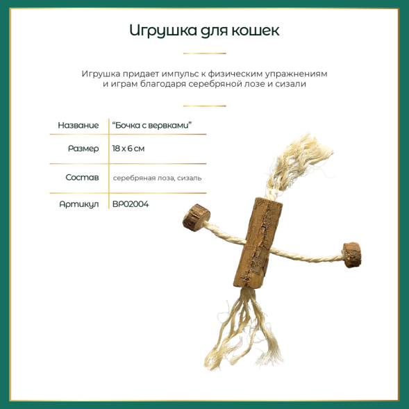 BONITAPET игрушка для кошек Бочка с веревками, 18x6 см