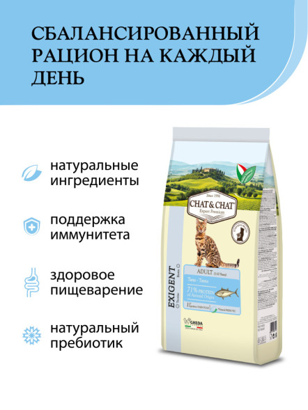 Chat&amp;Chat Adult Exigent Tuna сухой корм для взрослых кошек со вкусом тунца - 900 г