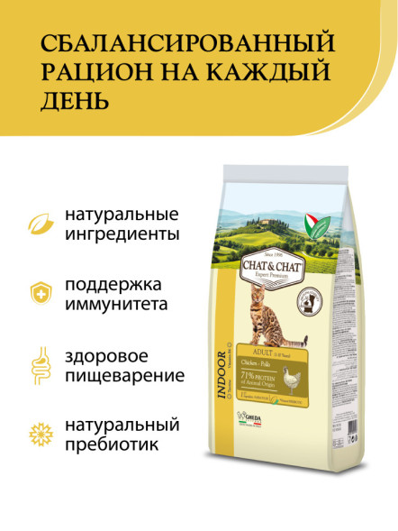 Chat&amp;Chat Adult Indoor Chicken сухой корм для взрослых кошек с цыпленком - 900 г