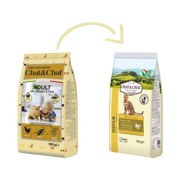 Chat&amp;Chat Adult Indoor Chicken сухой корм для взрослых кошек с цыпленком - 900 г