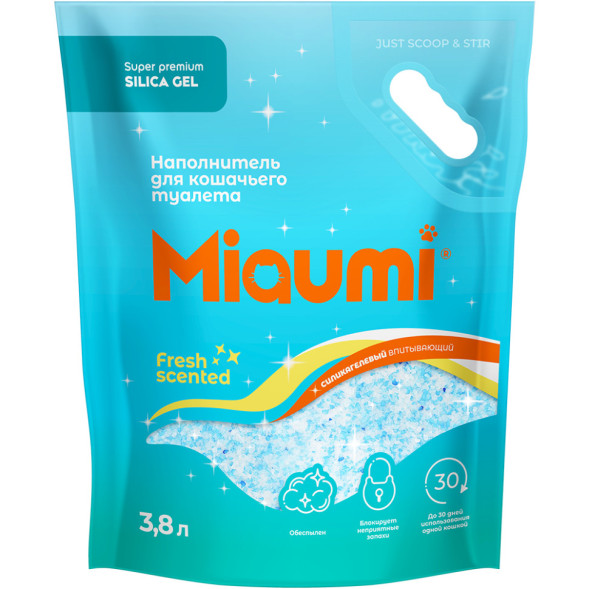 Miaumi Silica Gel Fresh Scented наполнитель силикагелевый впитывающий для кошачьего туалета, с ароматом свежести - 3,8 л (1,6 кг)