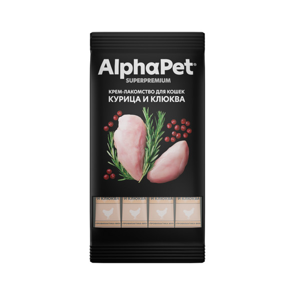 AlphaPet Superpremium крем-лакомство для кошек с курицей и клюквой - 48 г