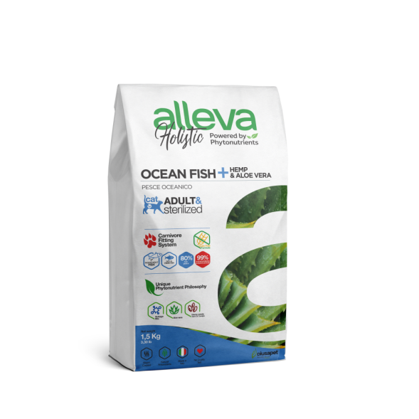 Alleva Holistic Cat Adult Ocean Fish сухой корм для взрослых кошек с океанической рыбой, коноплей и алое вера - 1,5 кг