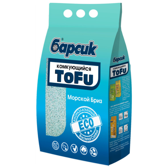 Барсик ToFu комкующийся наполнитель для кошачьего туалета, с ароматом Морской бриз - 4,54 л