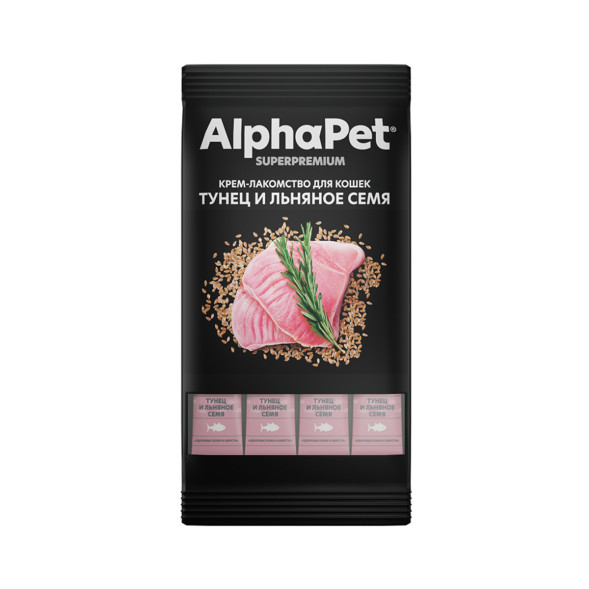 AlphaPet Superpremium крем-лакомство для кошек с тунцом и льняным семенем - 48 г